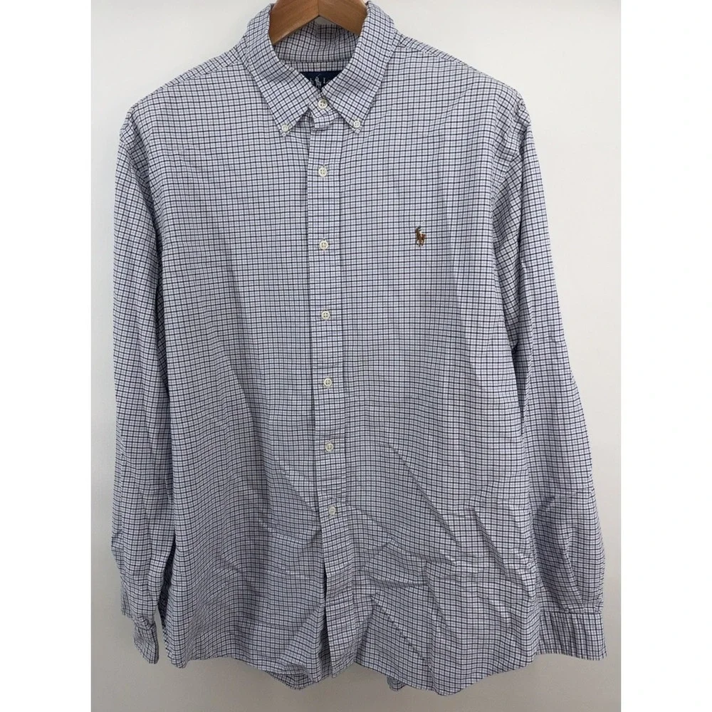 Polo Ralph Lauren Button Down XXL 2XL White Blue Black Plaid Check Long Sleeve